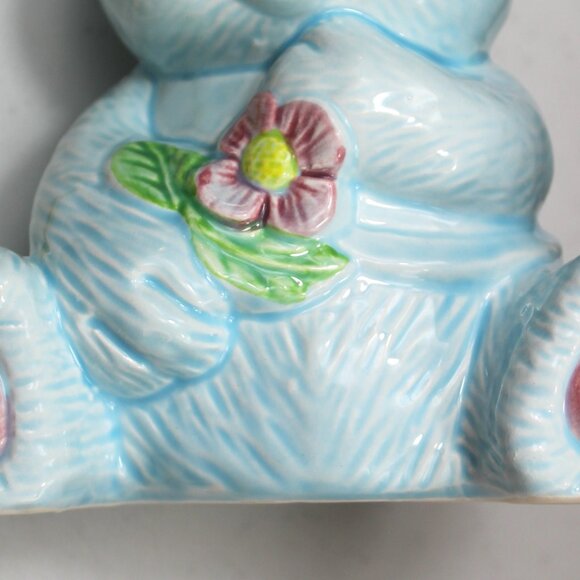 Vintage Ceramic "Piggy Bank" Blue Teddy Bear: Made in Taiwan Nursery Decor - Picture 5 of 8